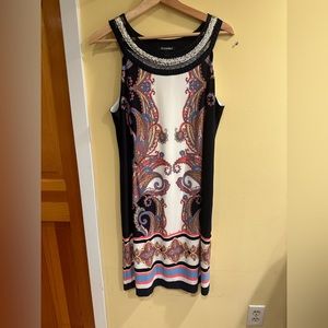Roz & Ali beaded neckline paisley dress